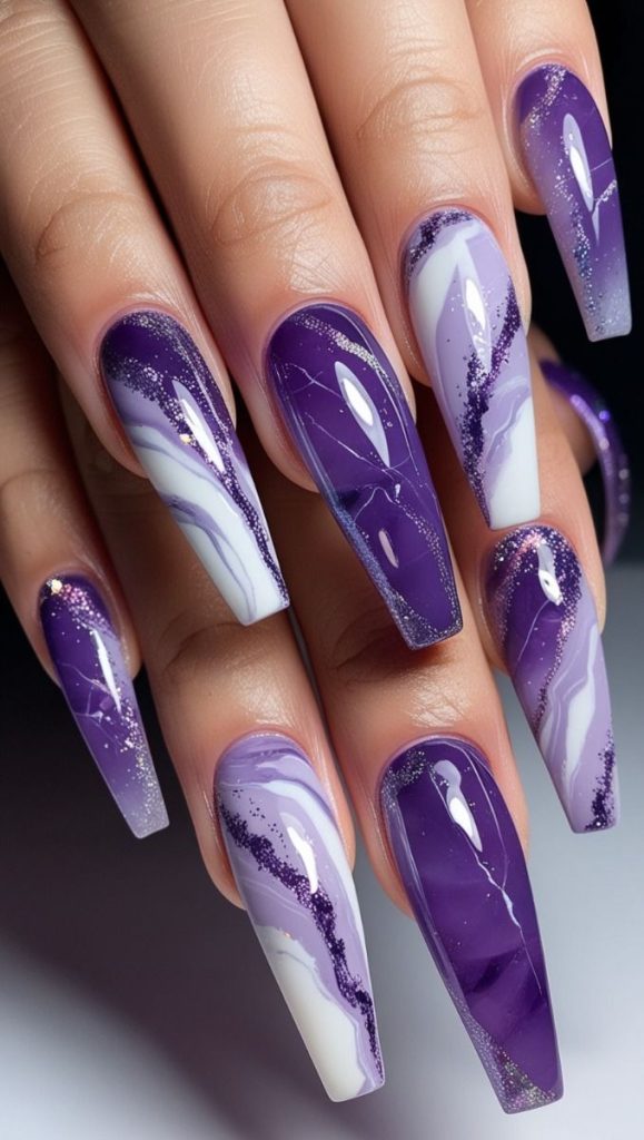 Marble Effect Purple Nails