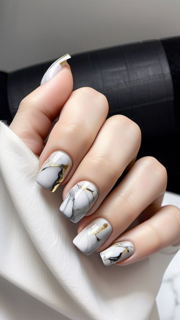 Marble Style Square Nail Design