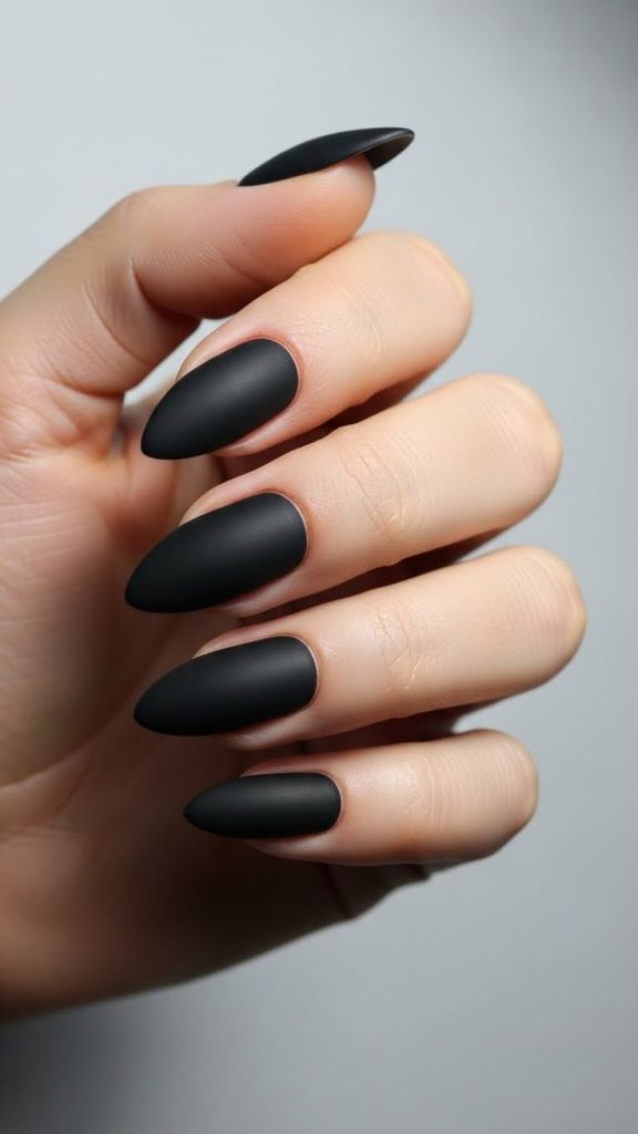Matte Black Almond Nails