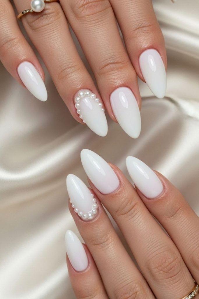 Milky Nails with Pearl Accents