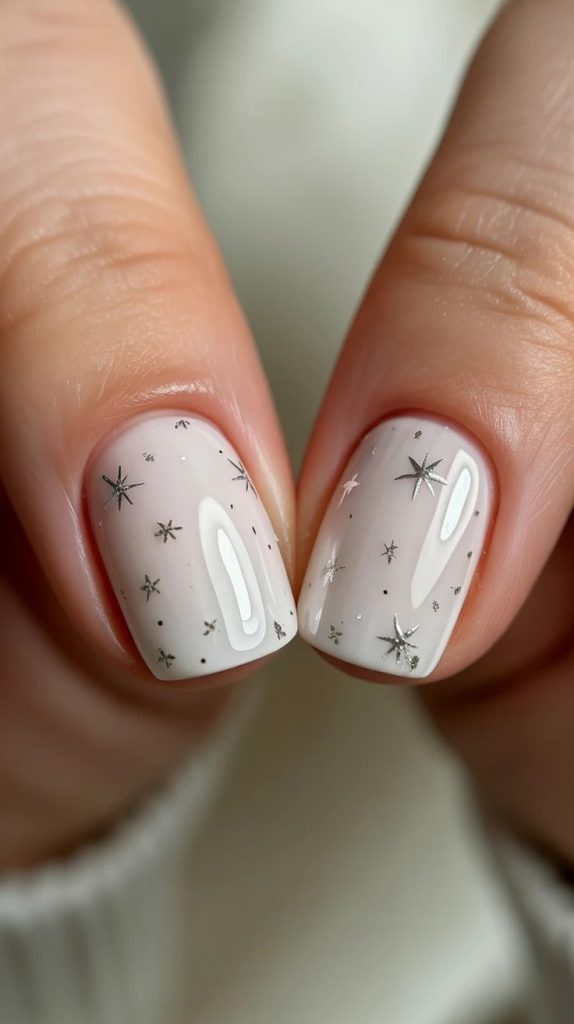 Milky Nails with Tiny Star Details