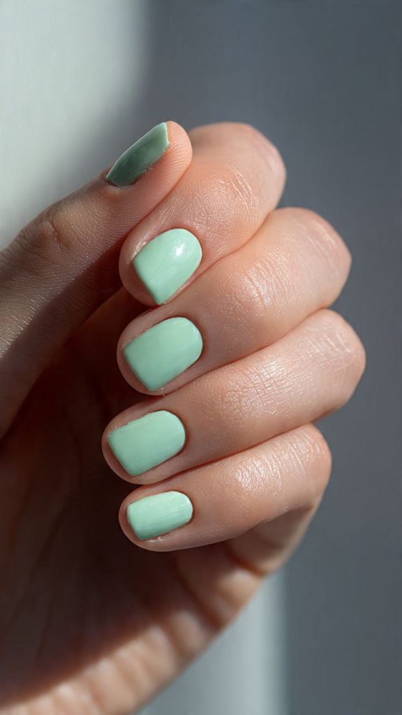 Mint and White Striped Nails