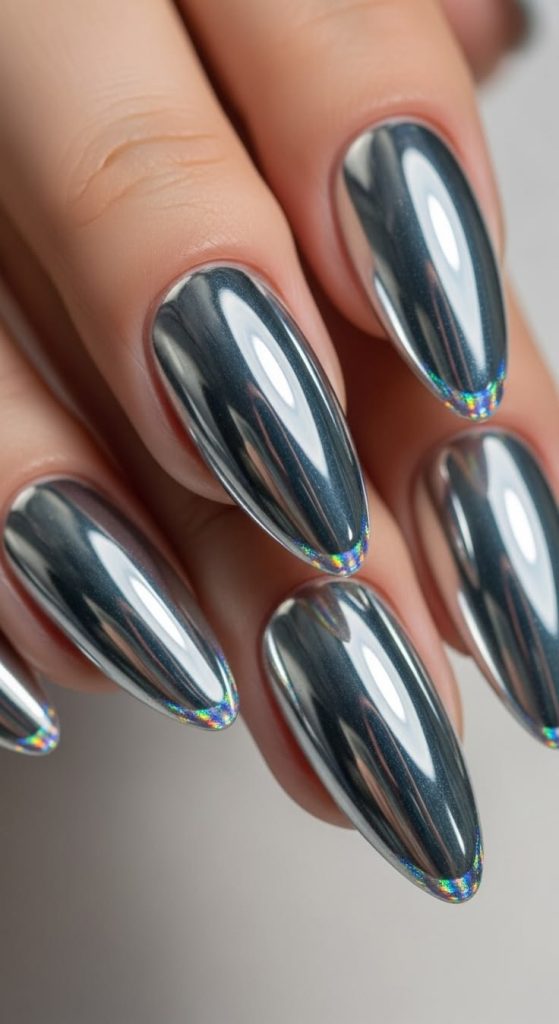 Mirror-Like Silver Chrome Nails for a Modern Shine