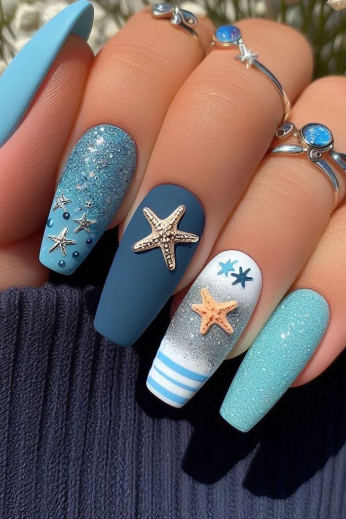 Nails with Starfish and Shells