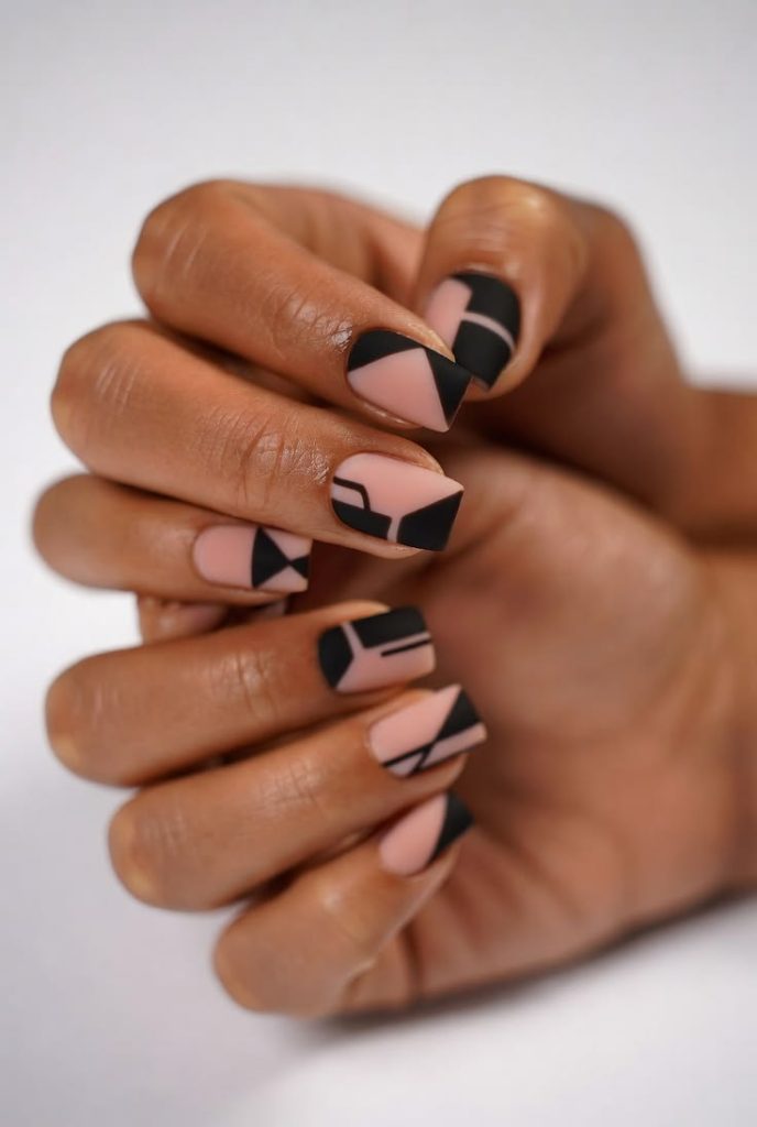 Nude Nails with Abstract Lines