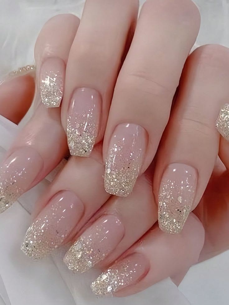 Nude Nails with Glitter Tips
