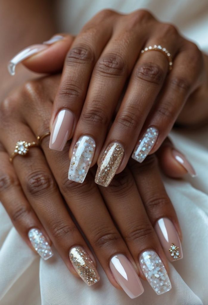 Nude Nails with Rhinestones