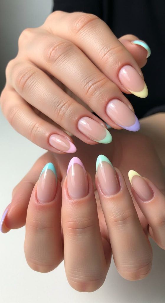 Pastel Rainbow Short Nails