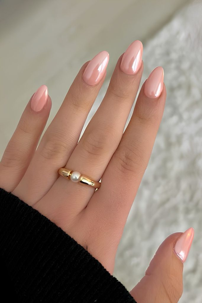 Peach Chrome Almond Nails