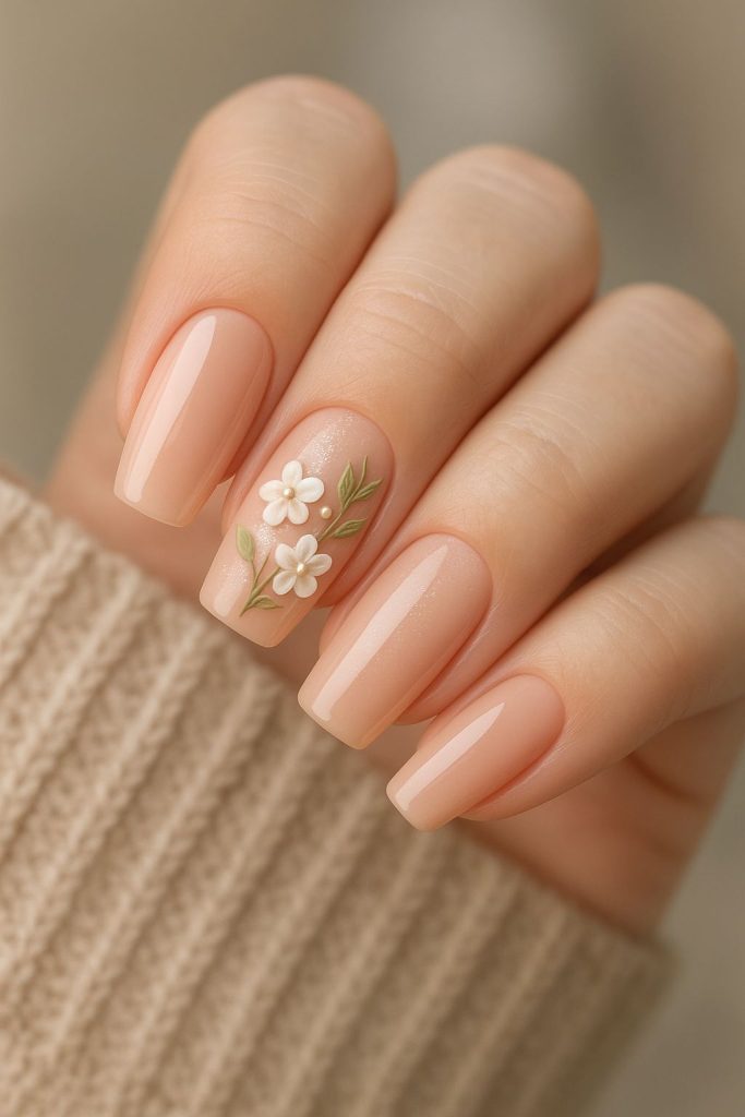 Peach and White Coffin Nails