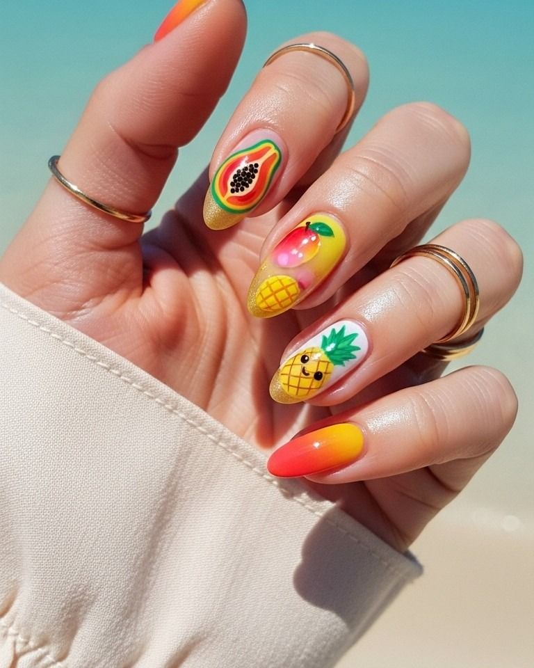 Pineapple Accent Nails