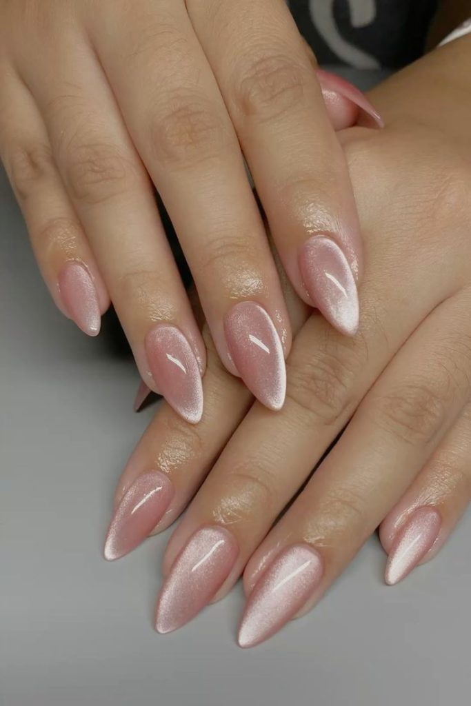 Pink Cat Eye Almond Nails