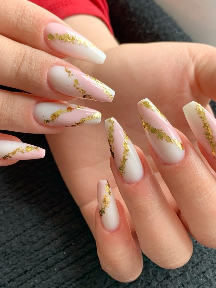 Pink Milky Nails with Gold Foil