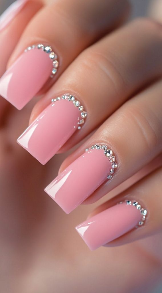 Pink Nails with Crystal Accent