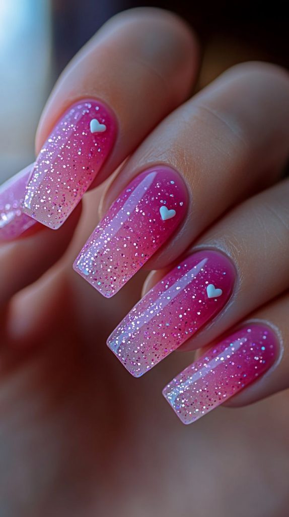 Pink Nails with Glitter Accent