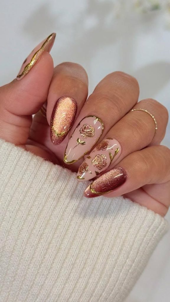 Pink Nails with Rose Gold Touch
