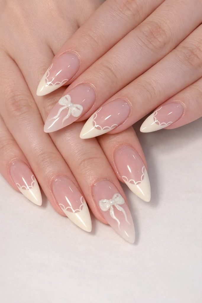 Pink and White French Tip Almond Nails