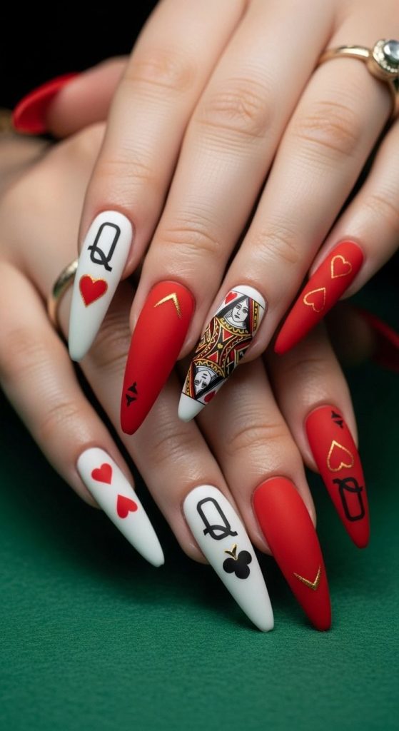 Playful Heart Nails Inspired by the Queen of Hearts