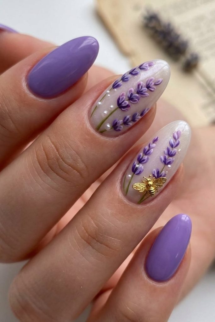 Rapunzel Inspired Purple Nails with Floral Beauty