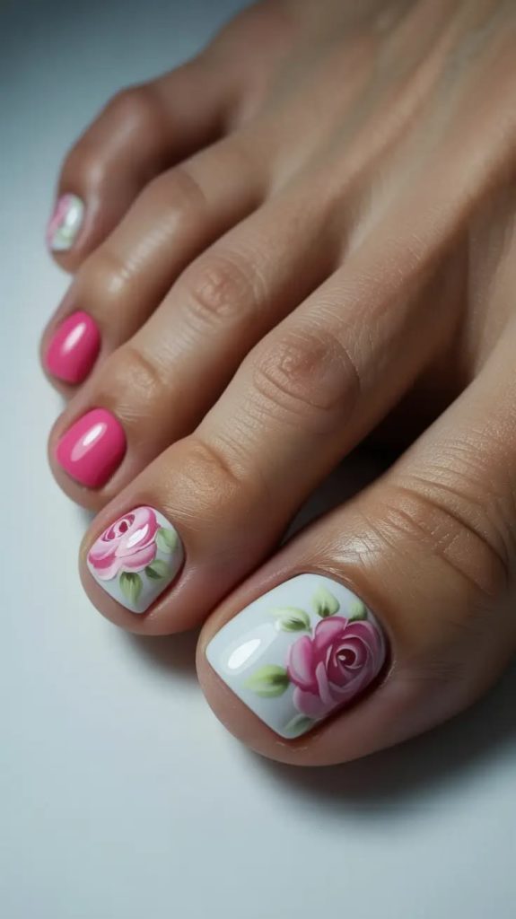 Romantic Rose Toe Nail Art for an Elegant Finish