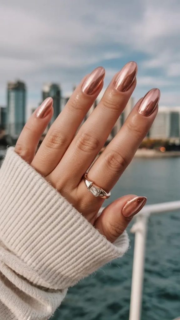 Rose Gold Nails with a Metallic Glow
