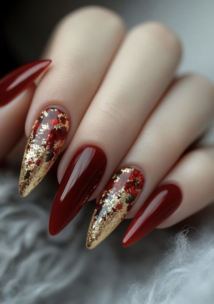 Royal Red and Gold Nails Inspired by the Evil Queen