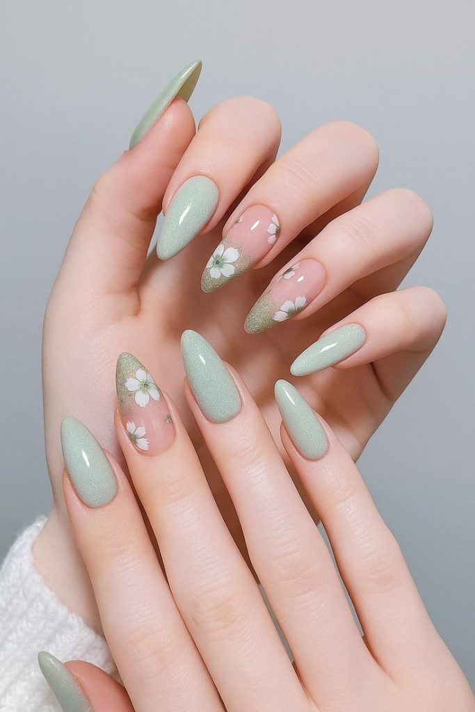 Sage Green Almond Nails