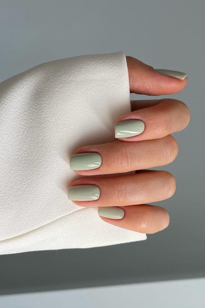Sage Green Short Square Nails