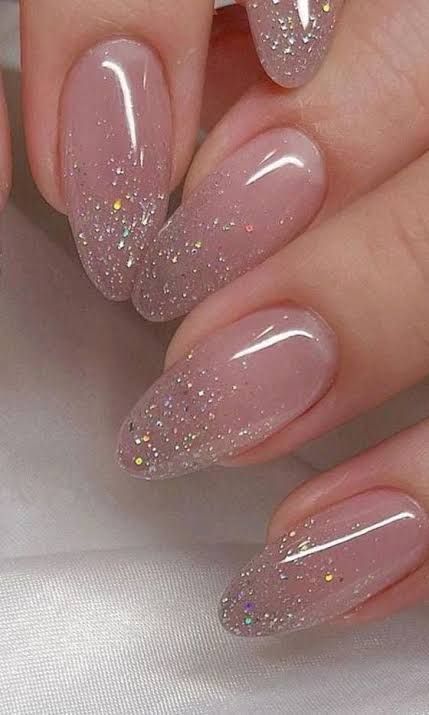 Sheer Nude with Glitter Nails