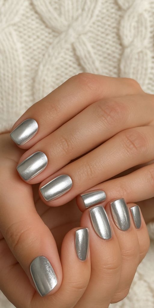 Short Silver Chrome Nails