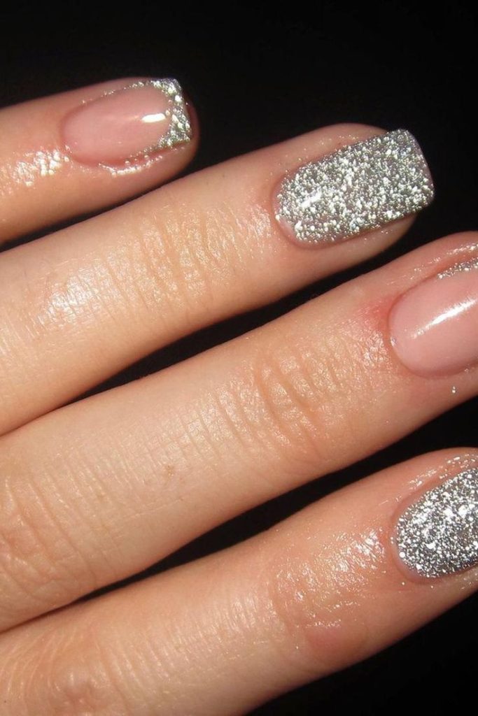 Silver Glitter Cuticle Nails