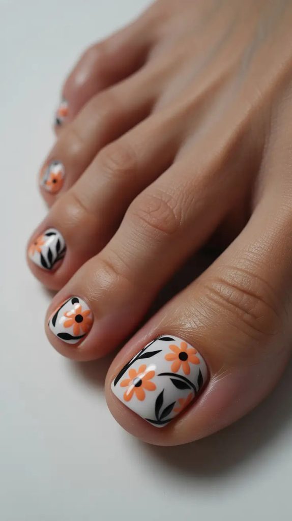 Simple Small Flower Toe Nail Style for Everyday Beauty