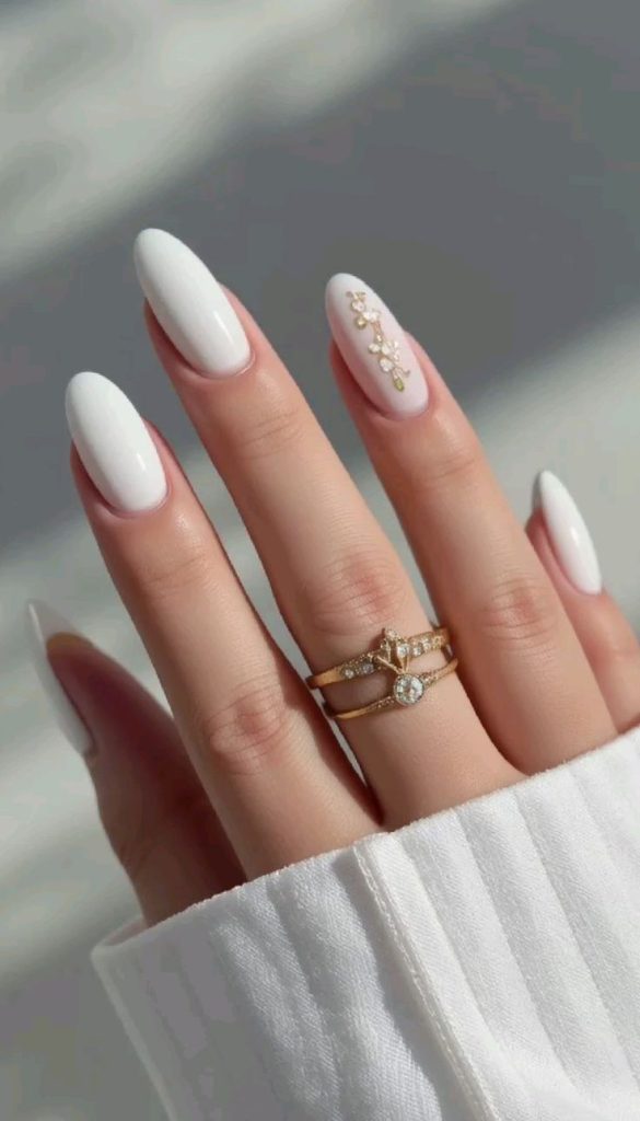 Simple White Almond Nails