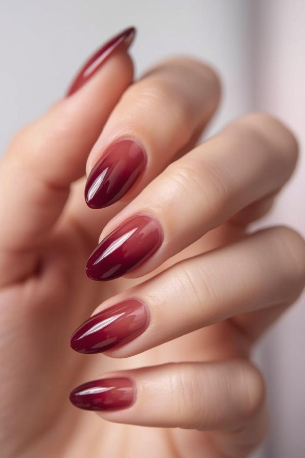 Smooth Burgundy to Nude Fade Nails