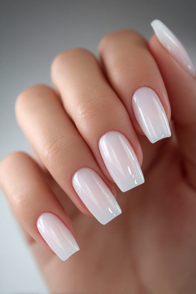Soft Milky White Square Nails