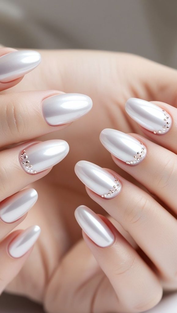 Soft Pearly White Nails With Glow Finish