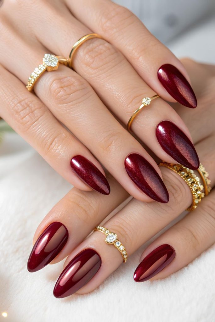 Soft Shimmer Burgundy Winter Nails