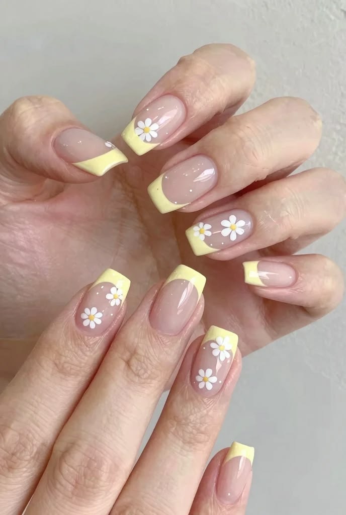 Soft Yellow Square Nails