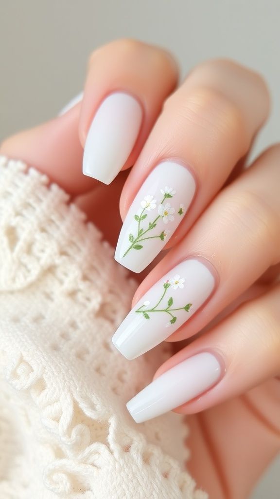 White Coffin Nails with Floral Details