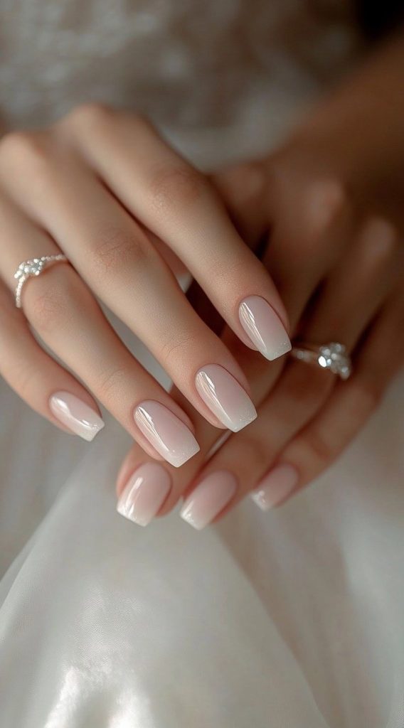 White Short Square Nails
