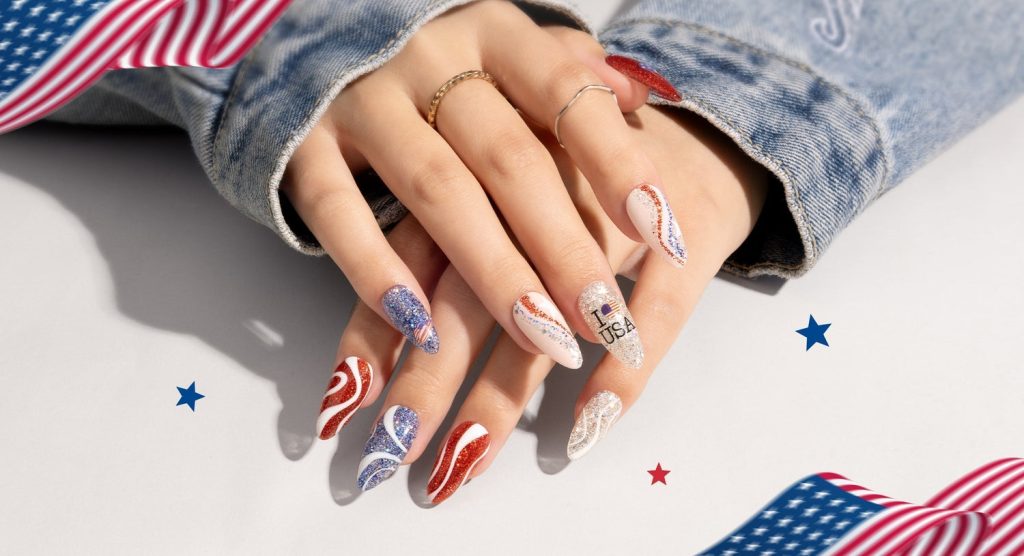 fourth of july white blue nails ideas